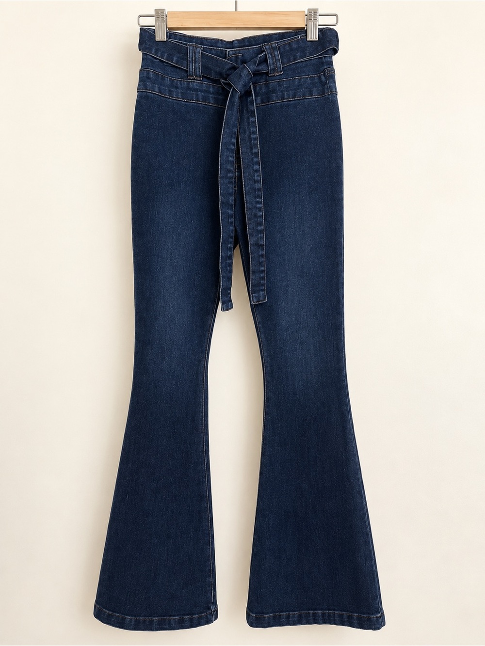 Pantete Dark Wash High Rise Belted Flare Jeans Small NWOT